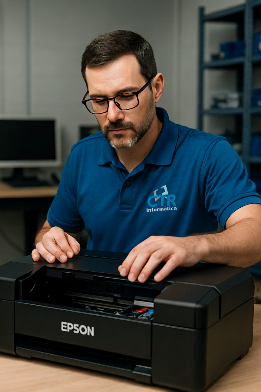 Técnico da CTR Informática atendendo impressora Epson